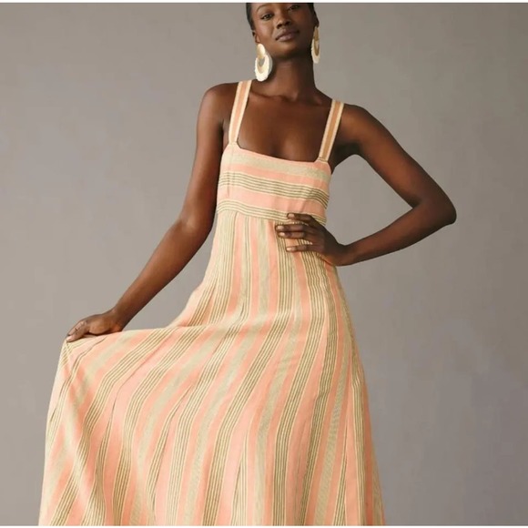 ANTHROPOLOGIE MAEVE SQUARE NECK TIE BACK A-LINE MIDI MAXI DRESS SPRING $170 - Picture 2 of 5